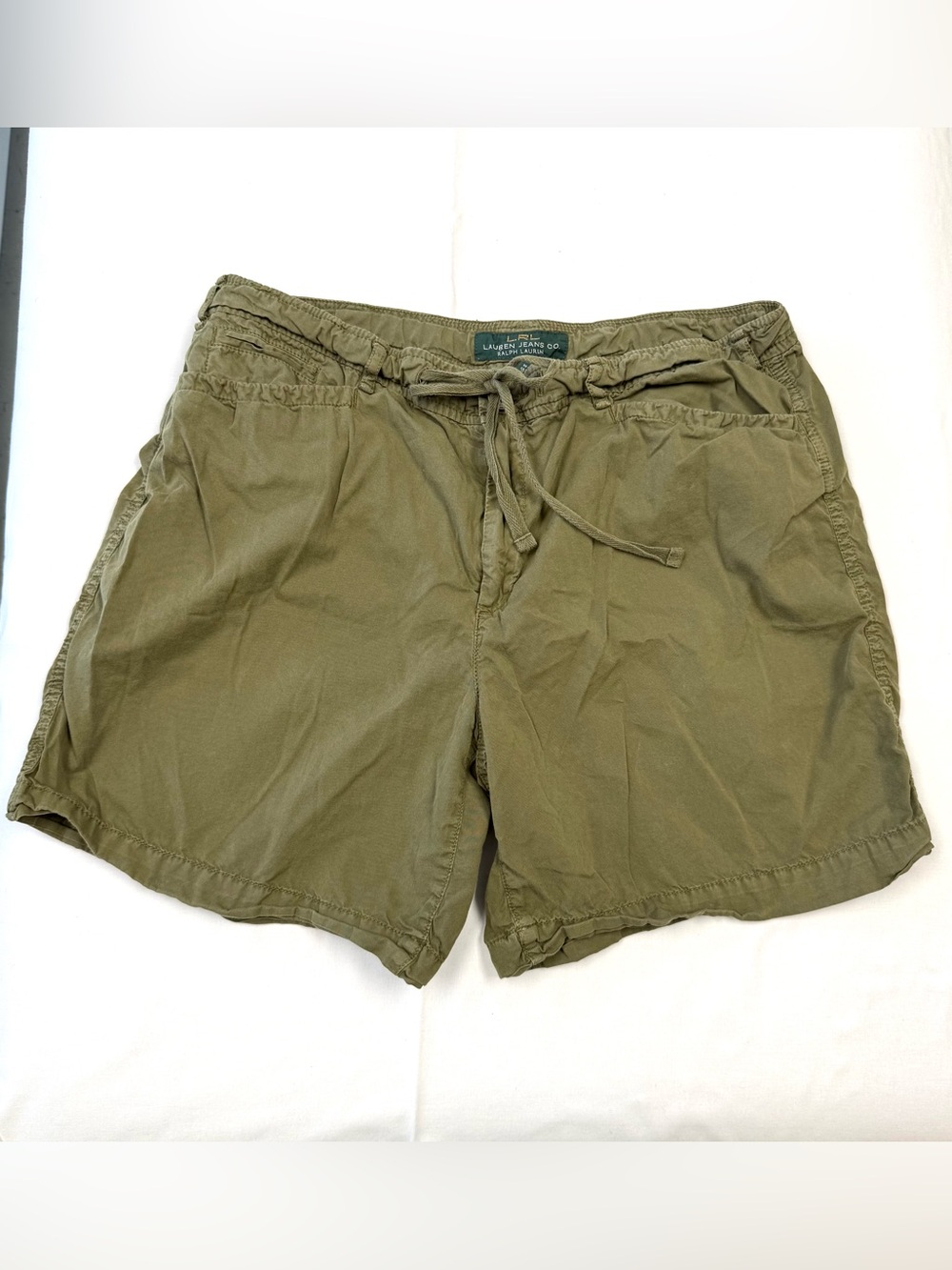 Lauren Ralph Lauren Olive Green Drawstring 100% Cotton Utility Shorts Size 12